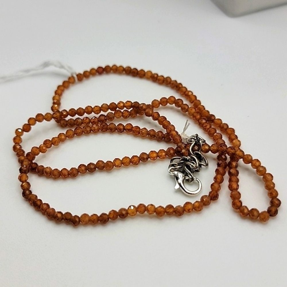 Natural Hessonite Garnet 49 Cts Round Faceted Gemstone Beaded 20" Necklace